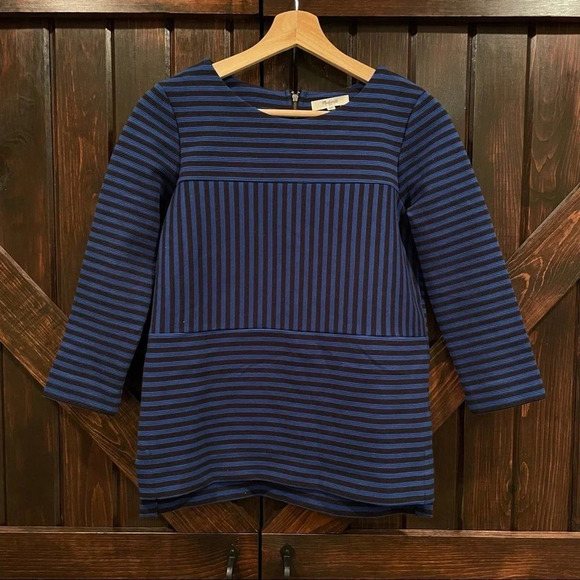 Madewell Gallerist Ponte Striped 3/4 Sleeve Top XS Blue & Black 6961 - Picture 2 of 7
